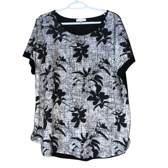 Jillian N Black and Gray Floral Print Short Sleeve Tee Size 1X - Picture 1 of 9